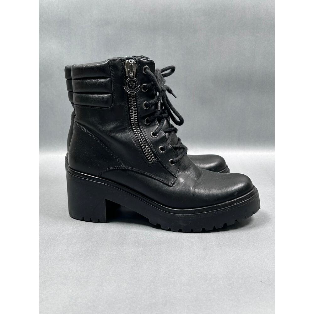 Moncler Black Leather Lace Up Boots w/ Side Zip Platform Sz 36 Women’s - Picture 7 of 9